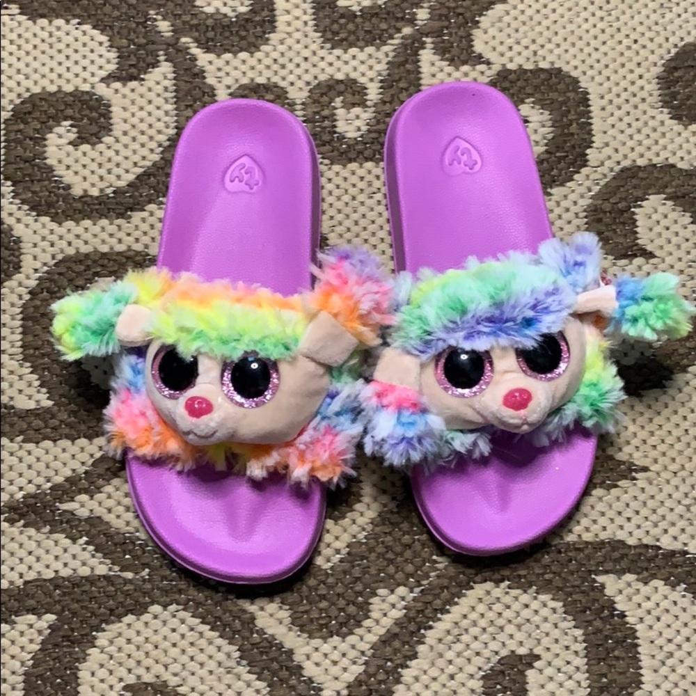 TY Beanie Boos Rainbow Poodle Slippers